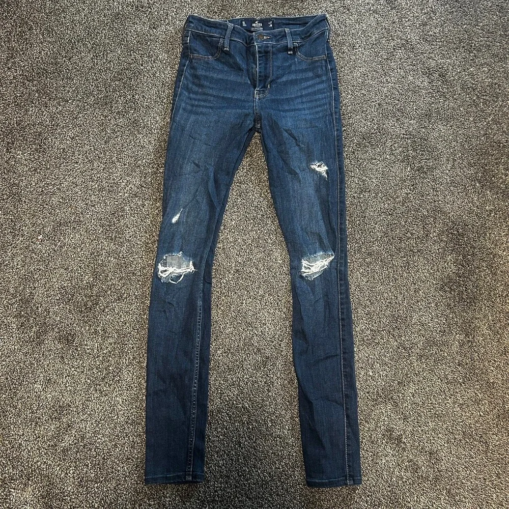 Hollister High-Rise Jean Legging Womens 5L 27x30 Dark Wash Good Distressed Knee